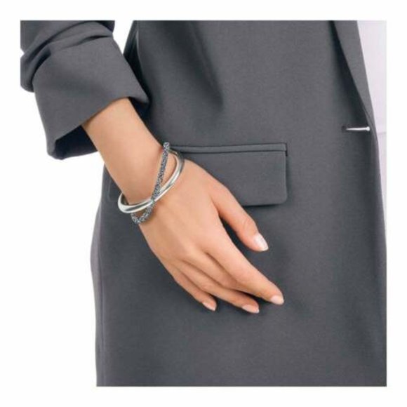 Swarovski Crystal Crystaldust Cross Cuff Bangle In Silver - Picture 4 of 4